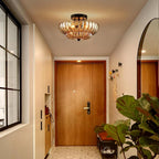 XINGQI Modern Black Semi Flush Mount Ceiling 3-Light 11.8“ Amber Glass Close to Ceiling Light Fixtures for Bedroom Living Room Entryway Hallway