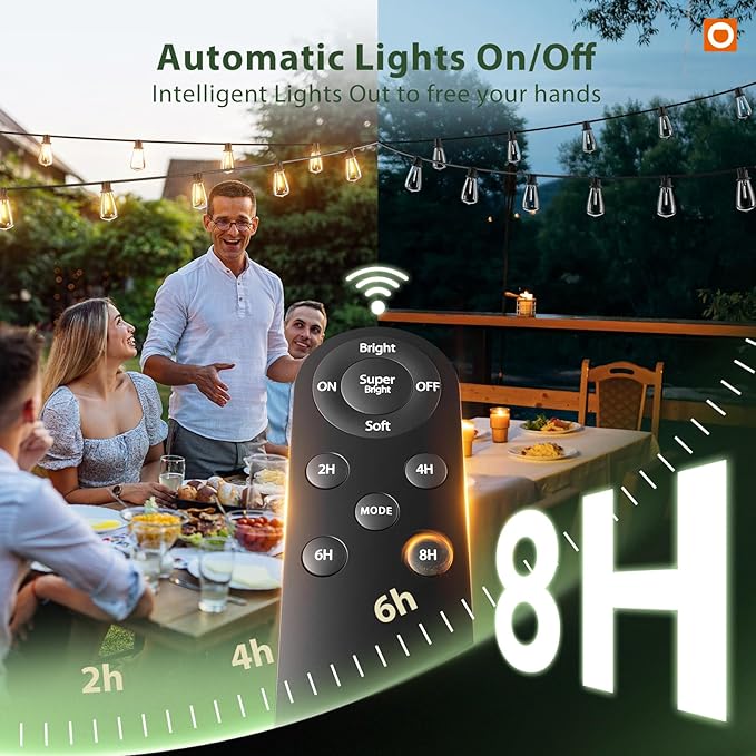 addlon 198FT(192+6) Solar String Lights Outdoor Waterproof - 60+4 LED Shatterproof Bulbs, 3 Modes, 8H Timeable, Dimmable, Outdoor Lights Solar Powered Patio Lights with Remote for Outside Porch Garden
