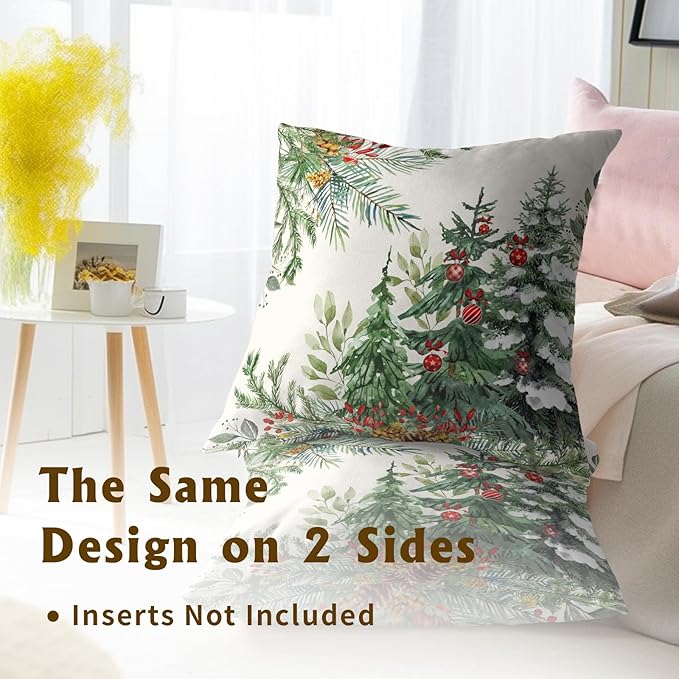 Christmas Tree Pillow Cover 20x20 Inch Set of 2, Rustic Pine Forest Xmas Winter Holiday Pillow Case Living Room Bedroom Cotton Cushion Covers for Sofa Couch Car Home Decor