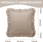 KKJIAF Ruffle Pillow Cases 26x26 Inches, Khaki Square Ruffled Pillow Covers Set of 2, Microfiber Wrinkle Resistant Pillow Shams with Envelope Closure for Sofa Bed Living Room