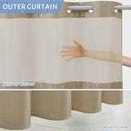 Furlinic No Hook Waffle Weave Shower Curtain with Snap in Fabric Liner,Honeycomb Textured Bathroom Curtains with See Through Top Window,Waterproof & Machine Washable,Beige,71x78 Inch