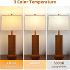 27.5" Wood Table Lamp, Modern Farmhouse Bedroom Lamp for Nightstand with USB Charging Port, Natural Wooden Base Table Lamp for Living Room Bedroom, Bulb Included (Walnut Wood)