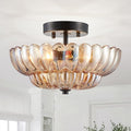 XINGQI Modern Black Semi Flush Mount Ceiling 3-Light 11.8“ Amber Glass Close to Ceiling Light Fixtures for Bedroom Living Room Entryway Hallway