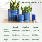 Hasense 3 Piece Ceramic Plant Pots, 8/6/4.6 Inch, Indoor Pot for Plants with Drainage Holes and Saucer, Modern Flower Planter for Home Office, Blue