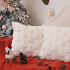 GEEORY Christmas Tree Throw Pillow Covers 16x16 Inch Set of 2, Xmas Winter Soft Plush Faux Fur Wool Decorative Farmhouse Holiday Cushion Case for Home Decoration (Beige) GC004-16