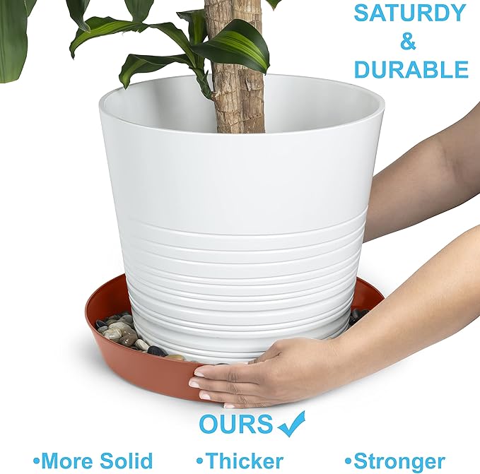 3 Inch (2.5 Inch Base) Case of 5 Plant Saucer - Terra Cotta Colored Polypropylene - Heavy Duty Indoor/Outdoor Tray and Drip Pan - Collects Flower Pot Excess Water Made in USA