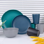 Supernal 32pcs Wheat Straw Dinnerware Sets,Plastic Plates and Bowls Sets for 8,Unbreakable Plates and Bowls Sets Dishwasher Safe Microwave Safe Fun Colors Perfect for Cooking Family Camping Picnics