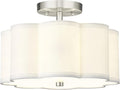 Semi Flush Mount Ceiling Lights, 3-Light 13" Ceiling Light Fixtures with Fabric Shade in Flower Shape, Brushed Nickel Drum Lighting for Nursery Hallway Bedroom Kitchen, AD-22007-3SF-SN