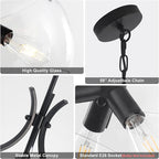 15.7" Large Glass Chandelier, 3-Light Industrial Farmhouse Chandelier, Black Round Pendant Light Fixture with Glass Shade for Dining Room Kitchen Sink Hallway Entryway