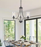 3 Lights Black Traditional Chandelier Rustic Kitchen Island Lighting Fixtures Hanging Clear Glass Cylinder Pendant Lights Classic Ceiling Light for Dining Room Bedroom Foyer