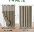 No Hook Shower Curtain with Snap-in Fabric Liner Set,Slub Textured Fabric Shower Curtains for Bathroom,Hotel Style Modern Shower Curtain,Water Repellent & Washable,71x77(75),Tan/Khaki