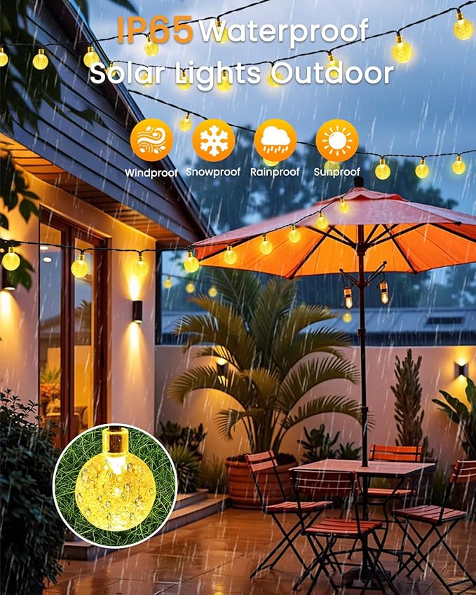 2-Pack 64FT 100 LED Crystal Globe Solar Christmas String Lights Outdoor, Waterproof Solar Lights for Outside, 8 Lighting Modes Christmas Decorations for Garden Yard Porch Wedding Patio(Warm White)