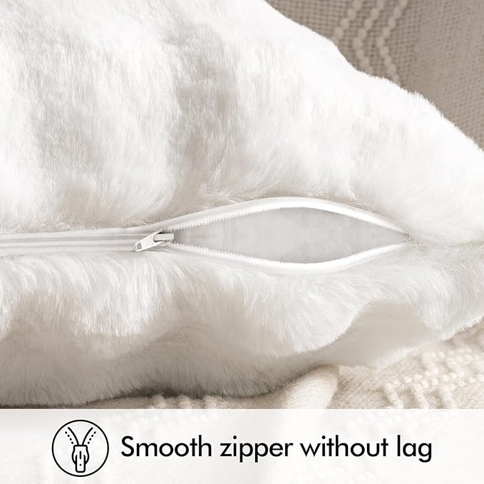 MIULEE Pack of 2 Decorative Pillow Covers Thick Soft Plush Faux Fur Lumbar Throw Pillows Christmas Luxury Home Decor for Winter Holiday Couch Bedroom Living Room Sofa,12x20 Inch White