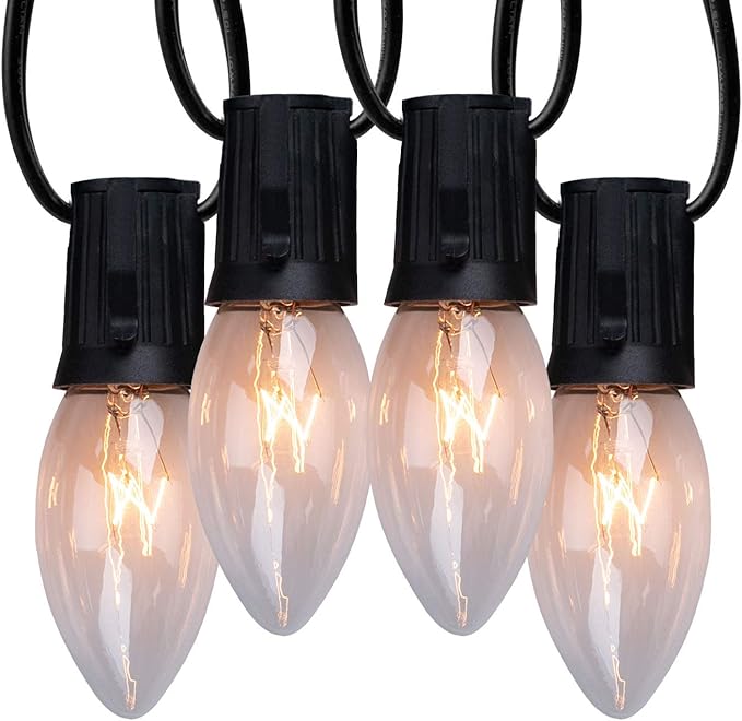 Minetom C9 Clear Christmas String Lights, 25FT 25 Blubs Bright & Warm Outdoor Christmas Lights, Long Life C9 String Lights for Tree Patio Gazebo Wreath, Black Wire