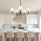 29.52" Black Farmhouse Chandelier with Fabric Shade, 5-Arm Vintage Modern Dining Room Light Fixture, Kitchen Island Pendant Hanging Foyer Light Fixture for Entryway Hallway Living Room Over Table