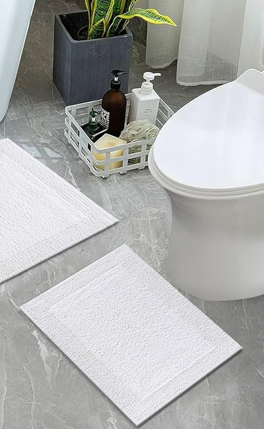 Bedding Craft Cotton Bath Mat Rug, Reversible Water Absorbent Cloth Bathmat, Machine Washable 21x34