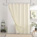 downluxe Linen Texture 3 in 1 Farmhouse Shower Curtain Set with Tassel, Boho Fabric Shower Curtains for Bathroom, Cream, 72W x 96L