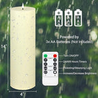 14" x 4" Large Outdoor Candles with Timer Waterproof, Remote Control Flickering Flameless Candles Battery Operated, Tall Fake LED Pillar Candle for Patio Porch Lantern, Ivory, 2 Pack