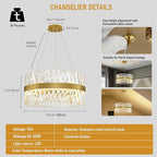 Modern Crystal Chandeliers, Crystal Chandelier for Dining Room, 24 Inch Round Gold Chandelier. Suitable for Living Rooms, Kitchens, bedrooms, and Entrance Halls. Elegant Chandeliers.