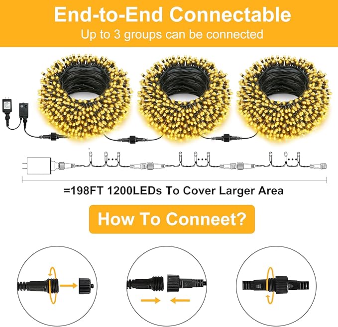echosari 400 LED Christmas String Lights, Extra Long 66Ft Outdoor String Lights End-to-end Plug in with Remote Timer for Garden Patio Christmas Tree Decor (Warm White)