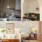 Pendant Light with Green Pleated Ceramic Lmapshade, Brass Vintage Pendant Light Adjustable Hanging Light for Kitchen Island Dining Room Hallway