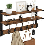 Homode Coat Rack Wall Mount with Shelf, Two-Tier Entryway Wall Shelf with Hooks, 24 in Wood Floating Storage Shelves, Coat Hanger for Hanging Hat Towel Jacket Purse Backpack, Rustic Brown