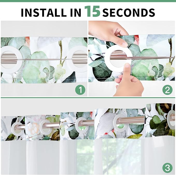 QiyI No Hook Shower Curtain with Snap in Fabric Liner, Sage Green Eucalyptus Shower Curtain with See Through Top Window, Waterproof Washable Cloth Ringless Shower Curtain Set for Bathroom, 72 x 87
