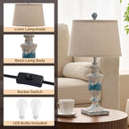 23" Farmhouse Table Lamps Set of 2, 3 Way Dimmable Lamps with 2 LED Bulbs and Rocker Switch, Vintage Nightstand Lamp for Bedroom Living Room Office End Table Entryway, Washed Blue