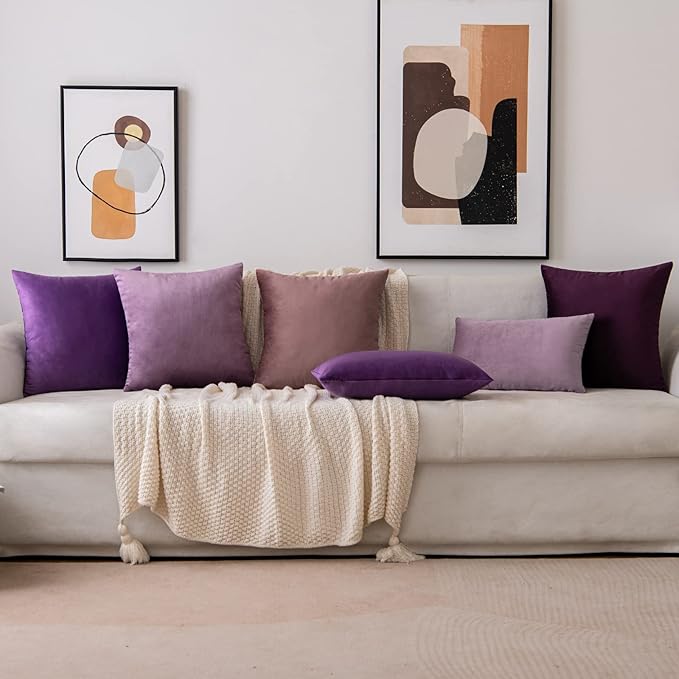 EMEMA Pack of 2 Velvet Throw Pillow Covers Decorative Square Pillowcase Soft Solid Cushion Case for Sofa Bedroom Chair Car 20x20 Inch Eggplant Purple