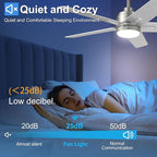 YUHAO 48 Inch Brushed Nickel Ceiling Fan with Light and Remote Control.Noiseless,Dimmable, 3CCT,6 Speeds Reversible, Modern DC Ceiling Fans for Indoor Use