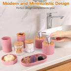 Pink Bathroom Set, 25 PCS Bathroom Accessories Set with Shower Curtains, Rugs, Trash Can, Toothbrush Holder, Soap Dispensers, Toothbrush Cup, Vanity Tray, Soap Dish, Toilet Brush, Qtip Holders