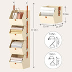 Hanging Closet Organizer 4 Tier - Clothes Hanging Shelves, Space-Saving Closet System, Fabric Storage Bins Bedroom Organization, Collapsible Baskets for Home, Dorm, Rv, Beige, 2 Pack