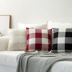 MIULEE Pack of 2 Christmas Farmhouse Checkers Buffalo Plaids Polyester Linen Soft Solid White and Red Decorative Porch Throw Pillow Covers Home Decor Cushion Case for Sofa Bedroom 16 x 16 Inch