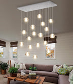 Rectangular Crystal Chandeliers for Living Room Dining Room Light LED Pendant Lights Fixtures Lighting Chandelier for Foyer Entrance Silver