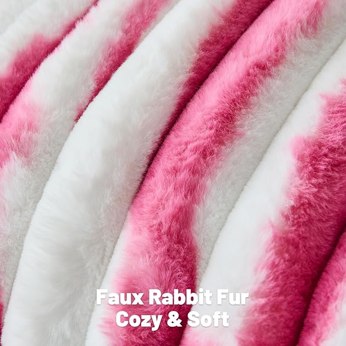 FUTEI Blush Decorative Throw Pillow Covers 12x20 Inch Set of 2, Soft Tie-Dye Faux Rabbit Fur Striped Texture Pillow Case, Modern Home Decor for Couch Bed Living Room