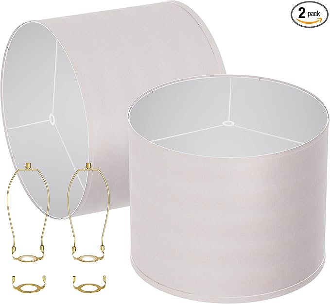 White lamp shades,linen lamp shade,lampshades set of 2 with 2 lamp shade harp,drum lamp shades for table lamps,15" Top X 15" Bottom X 12" H,Spider Fitter, Easy Assembly Required