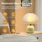 Mid Century Modern Table Lamp - Glass Mushroom Lamp with 3 Color Temps, 12" Vintage Bedside Lamp for Bedroom Living Room, Retro Desk Lamp with E26 Bulb