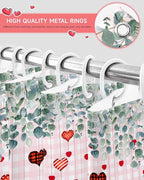 Eucalyptus Love Hearts Valentine's Day Shower Curtain, Pink Buffalo Plaid Shower Curtains Set with Hooks, Waterproof Fabric Bathroom Curtains Decor Home Accessories, Stall Long 36 X 78 Inch
