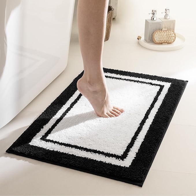 GRANNY SAYS Microfiber Bathroom Rugs Non Slip Washable, Water Absorbent Bathroom Mats for Tub Non Slip, Soft Bath Mats for Floor & Shower, Long Bath Rug, 20" x 32", Black Bath Rug