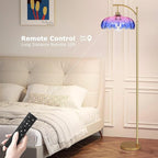 Floor Lamp for Living Room,Bedroom,Gold Dimmable Standing Lamp with Remote,Mid Century Modern Brass Tall Lamp Retro Vintage Glass Lamp Floor Light Boho Bohemian