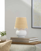 BoutiqueRugs Navarro Boho Ceramic Bedside Table Lamp for Bedroom Nightstand and Living Room - Shade Cotton - White, Cream, Beige - 13" H