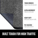 GORILLA GRIP Traffic Guard Door Mat, 72x48, Heavy Duty Welcome Mats, Commercial Office Space Doormat, Waterproof, Fade Resistant, Strong Rubber Backing, Low Profile, Shoe and Boot Scraper, Light Gray