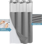 Stall No Hook Shower Curtain with Snap in Liner,230GSM Waffle Weave Shower Curtains for Bathroom,60W x 74H,Grey