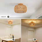 Boho Ceiling Light Fixtures Rattan Chandelier Bedroom Light Small Rattan Flush Mount Ceiling Light Hand-Woven Chandelier for Nursery Light Kitchen Farmhouse Chandeliers