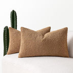 MIULEE 12x20 Inch Decorative Lumbar Throw Pillows for Bed Set of 2 Textured Boucle Neutral Winter Throw Pillow Covers Brown Accent Solid Vintage Pillowcases Sofa Livingroom Home Decor
