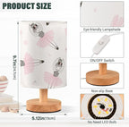 Cute Ballerina Girl Table Lamp with Pink Flower Pattern, Wood Base, Fabric Shade for Bedside, Desk, Living Room, Kids Room, Office