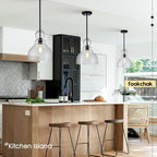 10" Seeded Glass Pendant Lights Kitchen Island Black Pendant Ceiling Light with Hand-Blown Clear Glass Over Dining Table Kitchen Sink Entryway Hallway, E26
