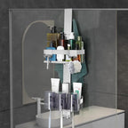 Emibele Over The Door Shower Caddy 2 Tier, 304 Stainless Steel Hanging Shower Caddy Rustproof Shower Shelves, No Drilling Hanging Shower Organizer for Bathroom Glass Door, Silver