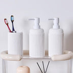 2Pcs White Natural Travertine Textures Hand Soap Dispenser Set, Small Bathroom Countertop Resin Liquid Soap Dispensers, Kitchen Dish Wash Soap Dispensers,Refillable Dispenser with Vertical Stripe