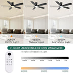 52inch Flush Mount Ceiling Fans with Lights and Remote Control/APP Control, DC Reversible Motor, Noiseless, Dimmable, Low Profile Black Ceiling Fan for Bedroom Indoor/Outdoor Use